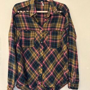 free people Plaid Collard Shirt with Shoulder Cutouts size S